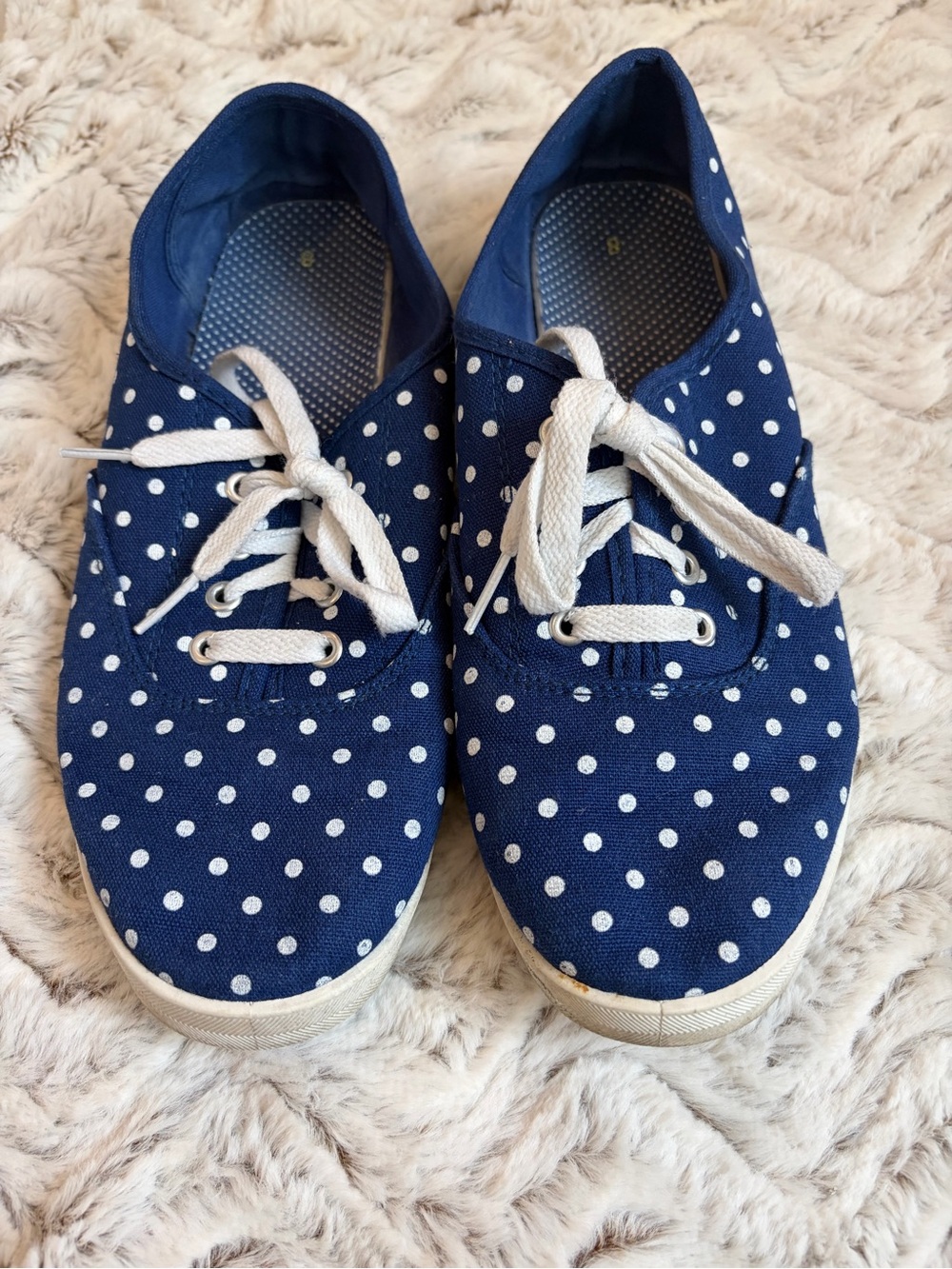 Women’s Navy Polka Dot Canvas Sneakers with White Laces